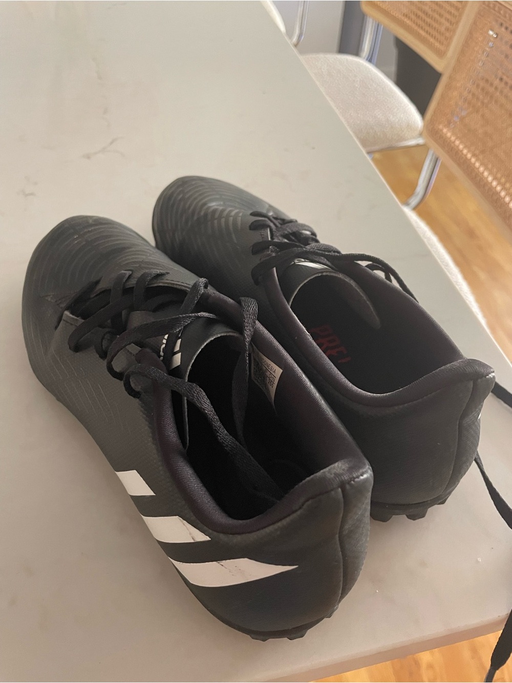 adidas Men's Black Soccer Cleats with White Stripes